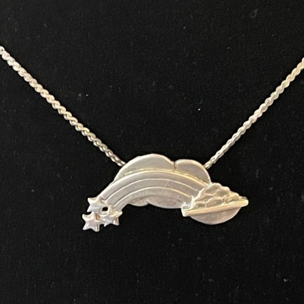 Sterling Silver Rainbow with Pot of Gold Pendant Silver‎ Chain Vintage